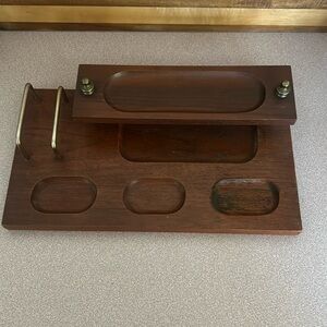 Vintage Men‘s Valet Tray - Cowboy Wallet Key & Coin Storage - Wood Brass Details